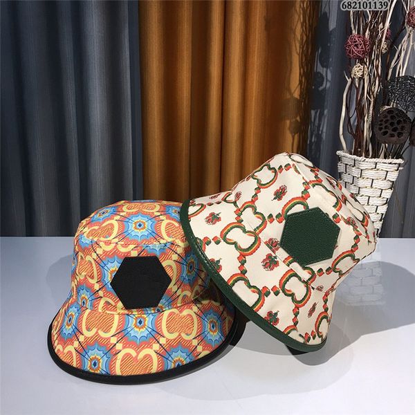 Patrón elegante Impreso Sombrero de cubo Diseñador Letra doble Sombreros de pescador Unisex Gorras de hip hop al aire libre Cómoda gorra para el sol transpirable