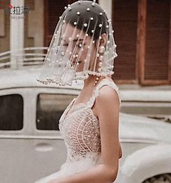 Velos de novia de tul con perlas elegantes, cubierta para la cara, sombreros cortos para mujer, velos colorete, accesorios de lujo para el cabello, joyería para fiesta de boda 5297685