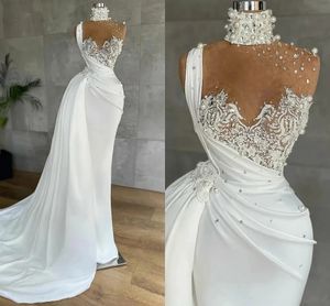 Robes de mariée de perles élégantes Robes de mariée à col haute avec vestige de robe de mariée en dentelle dentelle détachable