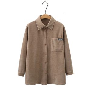 Stijlvol Pocket Label Midlength Shirt Dames Plus Size Herfst Winter Casual Kleding Drop Sleeve Blouses Tops 240116