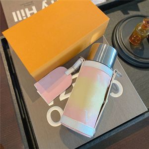 Stijlvolle regenboog isolatie Cup Designer Leather Cover Thermosbekers 316 roestvrijstalen vacuümkolf met verjaardagskerstcadeau