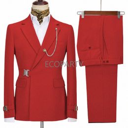 Élégant Red Royal Blue Navy Notch Aboul Double Breasted Men's Costumes Set Wedding Tuxedos Blazer Prom Costumes 2 Piecesjacket + Pant 20JX #