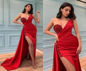 Vestidos de noche de división roja con estilo rojo Sexy Sweetheart Sequins Bodice One Shoulder Women Mujeres Prom Party Gowns Cocktail Met4285587