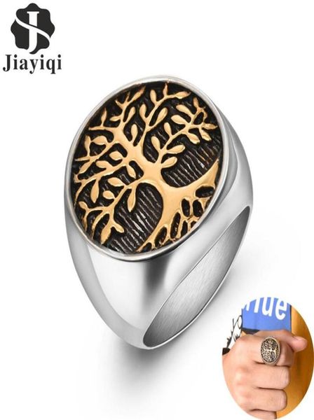 Anneau élégant pour les hommes en acier inoxydable arbre de vie des anneaux de vie des femmes Silver Gold Wedding Ring Punk Rock Hiphop Jewelry Gift1828677