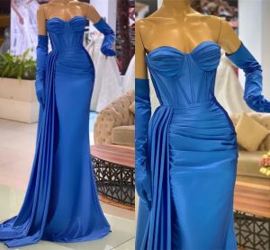 Elegantes vestidos de noche de sirena azul real Correas de espagueti sexy Sin espalda Plisados Volantes Fiesta larga Vestidos para ocasiones Vestidos de baile Vestido para mujeres BC15170