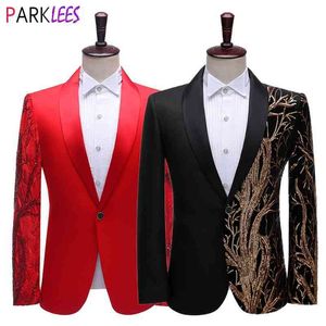 Élégant Sequin Patchwork Tuxedo Costume Blazer Hommes Col Châle Slim Fit Un Bouton Blazer Hommes Dîner De Mariage Costumes De Bal 210522