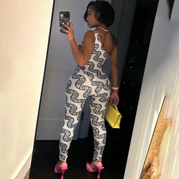 Stijlvolle sexy jumpsuits voor dames rompers zomer nieuwe strakke monogram print een schouder mouwloze hoge taille eendelige broek