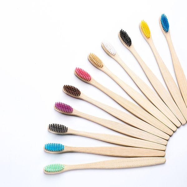 Cepillo de dientes multicolor, sencillo, práctico y elegante para adultos, suministros de Hotel para alojamiento en casa, pelo suave de carbón de bambú XG0032