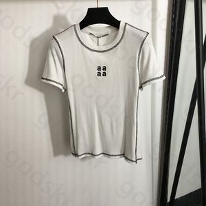 Camiseta de línea Simple y elegante para mujer, blusa de manga corta de marca de diseñador, camisa deportiva con letras bordadas