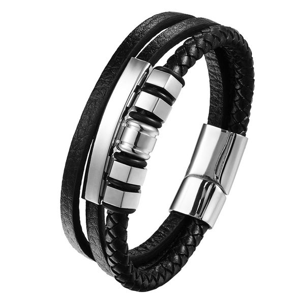 Élégant Bracelet En Acier Inoxydable Bracelet Argenté Bracelet Charme En Cuir Véritable Homme Vintage Bijoux Vente Chaude Titane Bracelets Hommes