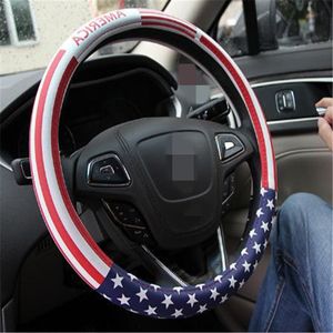 Stijlvolle stuurwielafdekking PU lederen autohoes voor stuurwiel USA National Flag Print Steering Wheel Covers Cars ATP210