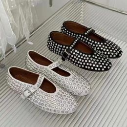 Stijlvolle studded Crystal Dames Mary Jane Ballet Shoes Laofers Casual Soft Leather Comfortable Flats 240423