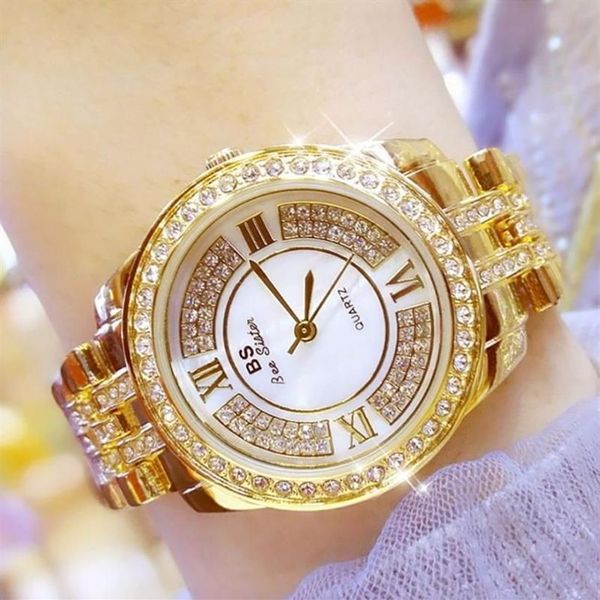 Relojes de moda con estilo, color dorado, plateado, rosa, dorado, INS, con diamantes completos, relojes de vestir para mujer, brillantes y elegantes para niñas, GIFT293G