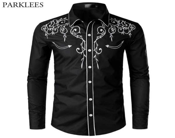 Chemise de Cowboy occidentale élégante pour hommes, Design de marque, broderie, Slim Fit, chemises décontractées à manches longues, chemise de fête de mariage pour hommes P0814304975