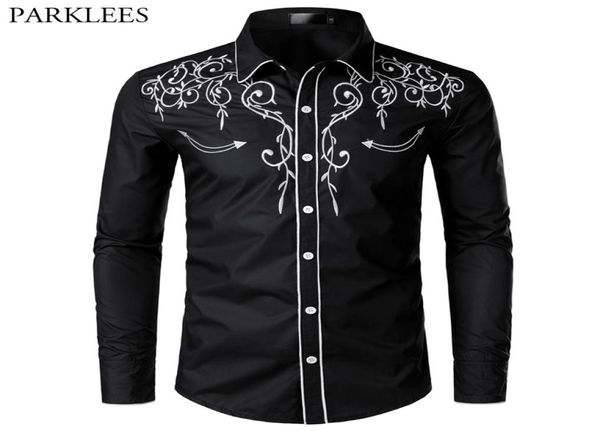 Chemise de Cowboy occidentale élégante pour hommes, Design de marque, broderie, Slim Fit, chemises décontractées à manches longues, chemise de fête de mariage pour hommes CX202262133