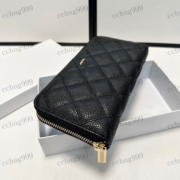 Elegante bolso de mujer Bolso de caviar 19 cm Cuero Diamante Cuadros Herrajes plateados Hebilla de metal Bolsos de embrague de lujo Doble compartimento Monedero multibolsillos Titular de la tarjeta Sacoche