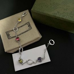 Bracelet élégant pour femmes, cristal coloré avec boucle entre elles, bracelet de créateur double Alphabet, bijoux de luxe et personnels, argent 925 de haute qualité, noël