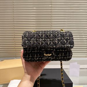 Stijlvolle Dames Wollen Schoudertas Klassieke Gingham Gouden Hardware Metalen Gesp Luxe Handtas Gematelasseerde Keten Diagonale Schoudertas Designer Telefoontassen Sacoche 20cm