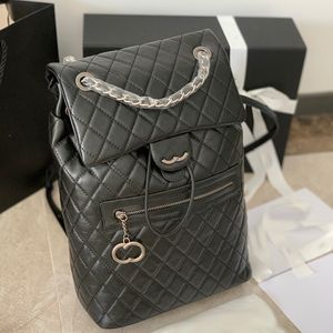 Sac à dos élégant pour femme 38 cm Sac d'aéroport de voyage en cuir diamant à carreaux argent matériel boucle en métal sac à main de luxe classique petit pendentif sac à bandoulière sacs d'école