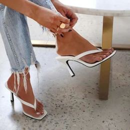 Flip de tacón para mujer elegantes tacones negros tacones altos sandalias blancas mulas zapatillas damas zapatos de verano 36-42 Calzado Mujer 240321