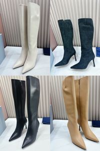 boîte élégante ~ MEILLEURE qualité ! Y23100302 40/41/42 TALONS EN DAIM bout pointu BOTTES GENOU HAUTES NOIR/vert/blanc beige SEMELLE EN CUIR VÉRITABLE sexy 16 iches 8cm de hauteur