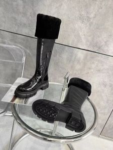 Stylishbox ~ Fashionville ~ 20211207001T Black Patent Leather Sheep Fur TKNEE High Boots Platform 4.5cm Zip Up Snow Warm