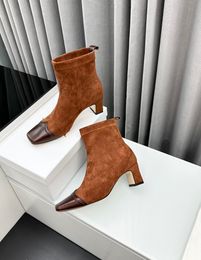 stijlvollebox ~ hoge kwaliteit! Y23091603 34/40/41 4 kleuren HAKKEN KORTE LAARZEN suède lakleer chunky cowboy STRECtH 5 cm hoogte