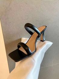 elegantbox_T21040503 40 sandales noir blanc marron jaune diapositives talons de 6,5 cm à lanières en cuir véritable peau de veau sexy casual chaussures design coréen d'été