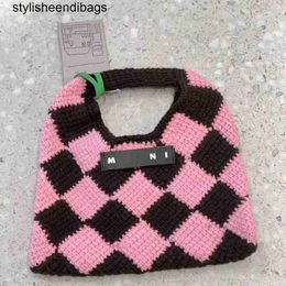 stylisheendibags Desigenr Bag Diamond check kleur breien geweven clutch bag 2024 Herfst/winter nieuwe mini handtas pluizige damestas