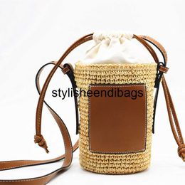 eleganteendibags Totes New Round Straw Tote Raphia Round Barrel Straw Woven Crossbody Bag Sacs à main Femmes Sacs Designer Sac de plage pour femmes