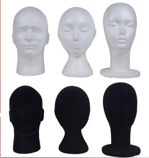 Espuma de poliestireno y terciopelo Mannequin Head Wig Soporto de peluca Black o White Stand Exhibición femenina Cabeza masculina4161001