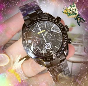 Sous-cadran travail automatique Date hommes montres chronomètre six broches horloge lumineuse mouvement à quartz horloge en acier inoxydable trou bracelet en cuir ensemble Auger Super montre cadeaux