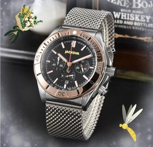 Subesfera de trabajo Fecha automática Relojes para hombres Cronómetro Seis pines Reloj luminoso Movimiento de cuarzo Reloj Malla de acero inoxidable Reloj de pulsera de vidrio Hardex no mecánico Regalos