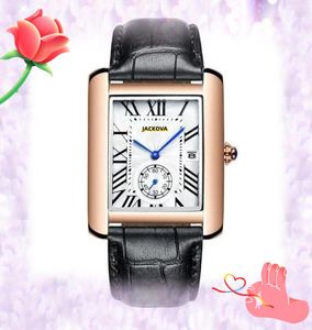 Sous-cadran travaillant hommes et femmes réservoir cadran romain montres boîtier carré en cuir véritable horloge étanche table mouvement à quartz dames fille couple montre cadeaux d'anniversaire