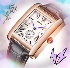 Sous-cadran travaillant hommes et femmes réservoir cadran romain montres boîtier carré bracelet en cuir mouvement à quartz horloge couple présidents mignon montre de luxe bracelet montre cadeaux