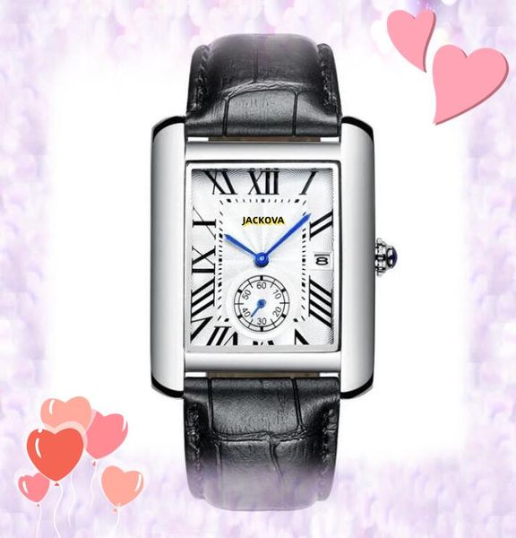 Sous-cadran travaillant hommes et femmes réservoir cadran romain montres boîtier carré bracelet en cuir mouvement à quartz horloge couple présidents mignon tout le crime super bracelet montre cadeaux