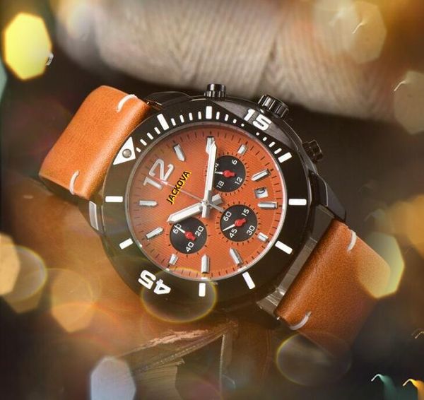 Sous-cadrans de travail montres pour hommes automatique jour date céramique marron bracelet en cuir noir horloge de natation lumineux designer affaires décontracté mouvement à quartz montres-bracelets