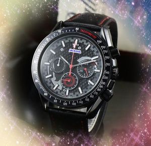 Sous-cadrans travaillant des hommes populaires montres Stopwatch Quartz Mouvement de batterie Horaire Horaire Horde en cuir Socle en nylon Deux yeux du concepteur Président