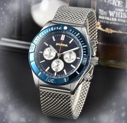 Sous-cadrans de travail à quartz pour hommes, montre chronomètre en acier inoxydable, ceinture en maille, miroir en cristal, calendrier Super lumineux, bracelet en argent, montres de luxe, cadeaux