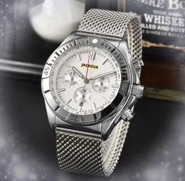 Sous-cadrans fonctionnant à quartz mode hommes montre chronomètre en acier inoxydable maille ceinture horloge cristal miroir bracelet Super lumineux calendrier argent bracelet montres cadeaux
