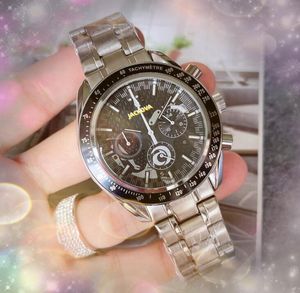 Sous-cadrans de travail à quartz mode hommes montre chronomètre trou en acier inoxydable horloge de ceinture en cuir Iced Out Set Auger Sports Super Bright No Calendar Design Montres cadeaux