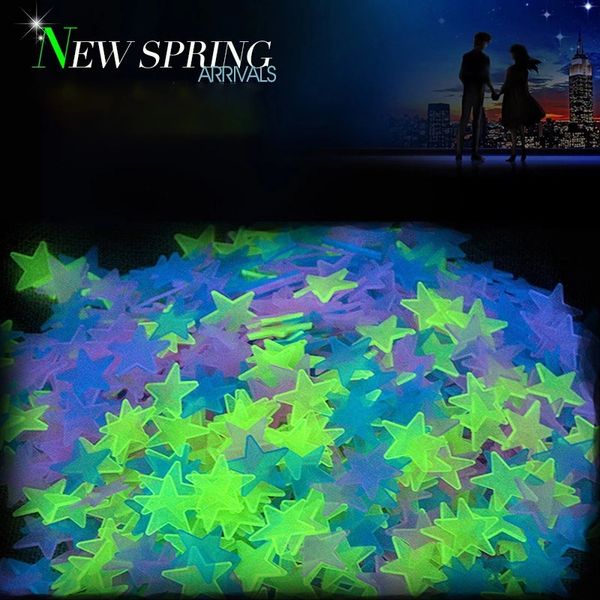 Sublimación 100 piezas luminosas estrellas 3D que brillan en la oscuridad pegatinas de pared para niños habitaciones de bebés dormitorio techo decoración del hogar pegatinas de estrellas fluorescentes