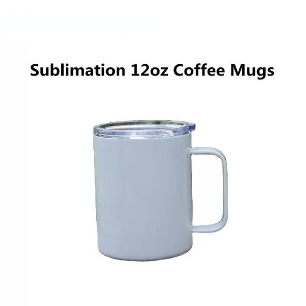 Sublimación 10 oz Tazas de café Vasos con asa Tapa deslizante Acero inoxidable Doble pared con aislamiento Vacío Espacios en blanco Tazas de automóvil Impresión de transferencia de calor