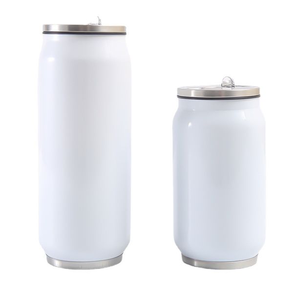 Sublimation 12 oz 17 oz canettes de cola tasses bouteille d'eau soda gobelet double paroi en acier inoxydable isolé verre sous vide avec couvercle blanc de sublimation