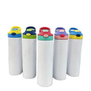 Sublimatie 12oz 20oz rechte sippy cup Kinderen flip top waterfles tuimelaar dubbele wandroestvrij stalen vacuüm geïsoleerde drinkmokken met handvat en deksels