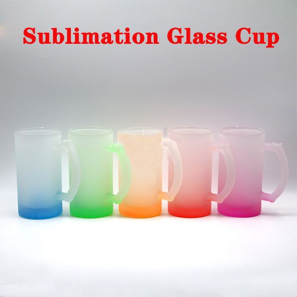 Sublimation 16oz Gobelets en verre dépoli dégradé Blancs de sublimation Mug à bière maigre avec poignée Tasses à eau 5 styles