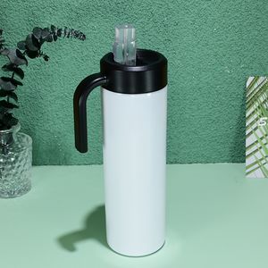 Sublimación 20oz RECTO Vasos delgados con manija Tapa Acero inoxidable Doble pared con aislamiento Vacío Botellas de agua Pajita de plástico Tazas de café portátiles DIY