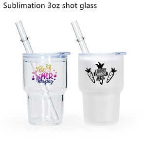 Sublimatie 3oz Frosted Wine Tumblers Clear Liqueur Shot Glass met plastic deksel, 60 stcs/c