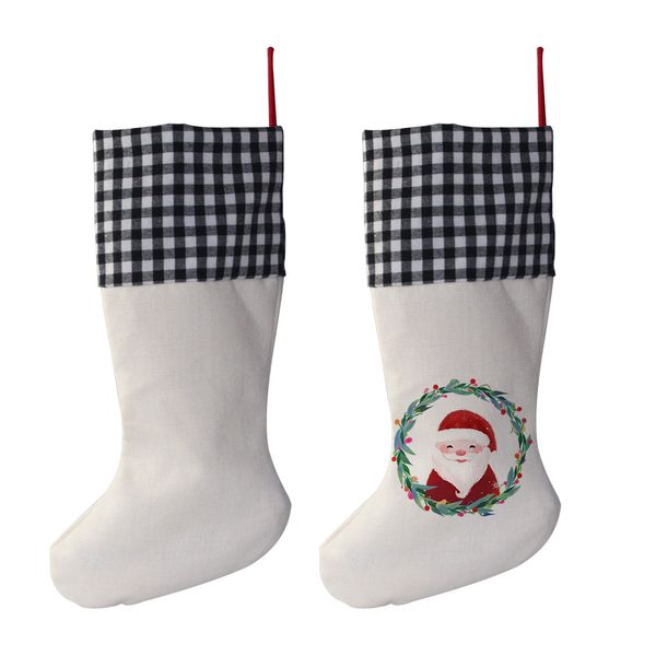 Sublimation 4 couleurs bas de noël sacs cadeaux de noël blanc noir et blanc grille transfert de chaleur chaussettes de bonbons w-01139