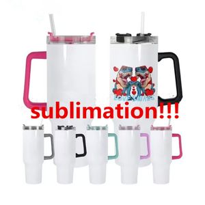 Gobelet de sublimation de 40 oz avec couvercles colorés et poignée Tasse de voyage en acier inoxydable de grande capacité de 5 couleurs Gobelet de voyage isotherme réutilisable Tasse à café 20pcs par étui